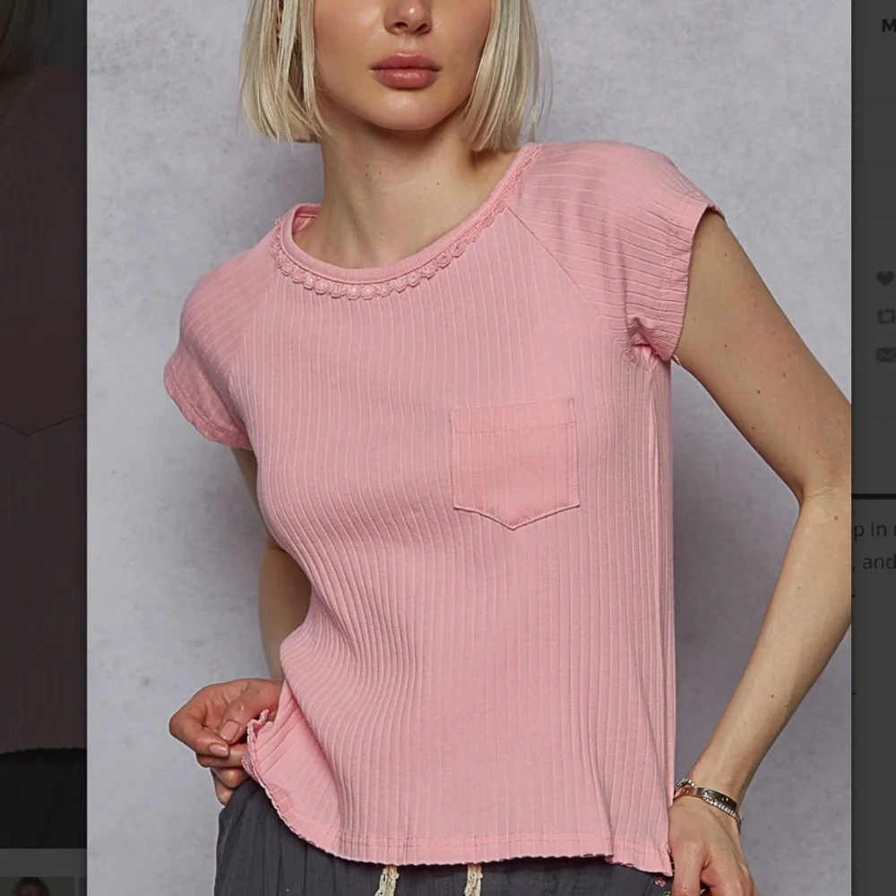 POL Pink Ribbed Top Lace Detail - Picture 1 of 6